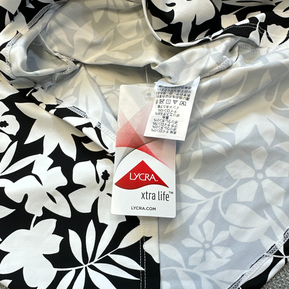 Lands End Tankini Top Womens 18D Black White Floral Square Neck Swimsuit New - Picture 3 of 10